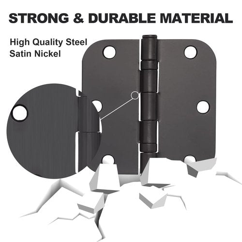 3 Pack Matte Black Door Hinges Black 3.5 x 3.5 Inch Interior Door Hinges 3 1/2 Inch Thicken with Round 5/8" Radius Corners, Hardware Door Hinge Replacement