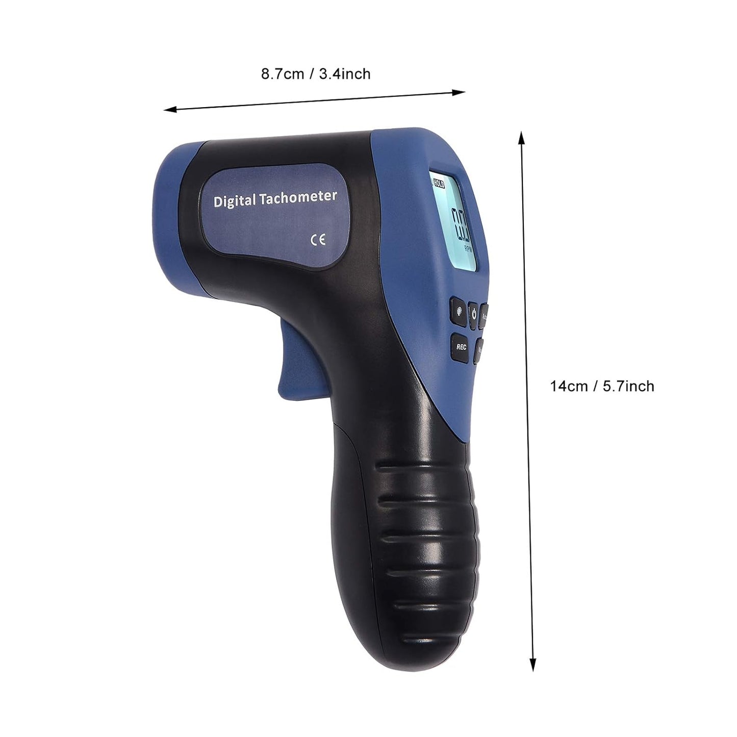 EHDIS Digital LCD Photo Tachometer Non-Contact RPM Meter Motor Speed Gauge Gun Style Includes 10 Reflective Tapes