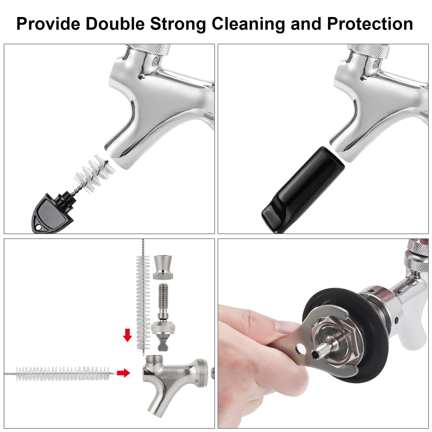 Draft Beer Tap Plugs Brush Beer Faucet Plug 5PCS Beer Keg Tap Plugs, 5PCS Beer Keg Tap Cover Beer Faucet Brush Caps Cover, 3PCS Long Cleaning Brushes and Beer Faucet Wrench Kit for Most Kegerator Tap
