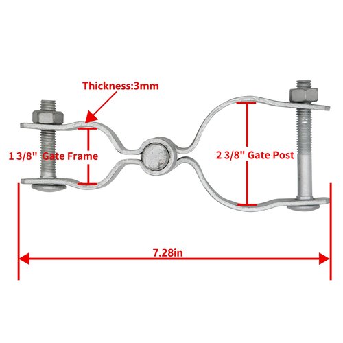 HITTITE 1-3/8" x 2-3/8" Chain Link Fence Gate Post Hinge, Heavy Duty Gate Hinges with 1-3/8" Female Hinges (2 Piece) and 2-3/8" Male Hinges (2 Piece), Nut/Bolt Included, 3mm Thickness.