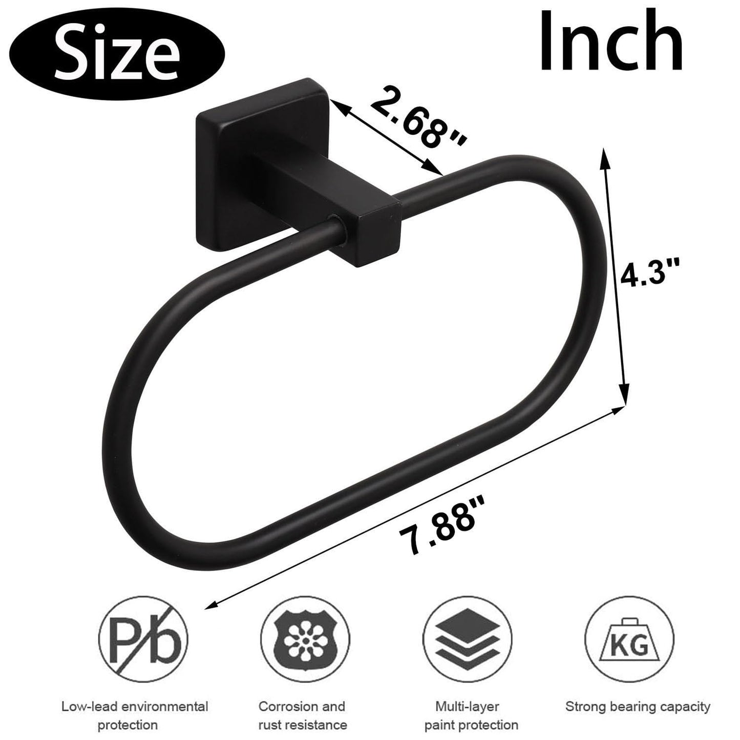 TocTen Towel Ring/Hand Towel Rack - Thicken SUS304 Stainless Steel Bathroom Hand Towel Holder Heavy Duty Unique Oval Hand Towel Hanger Wall Mounted for Bathroom Kitchen Sink (Matte Black)