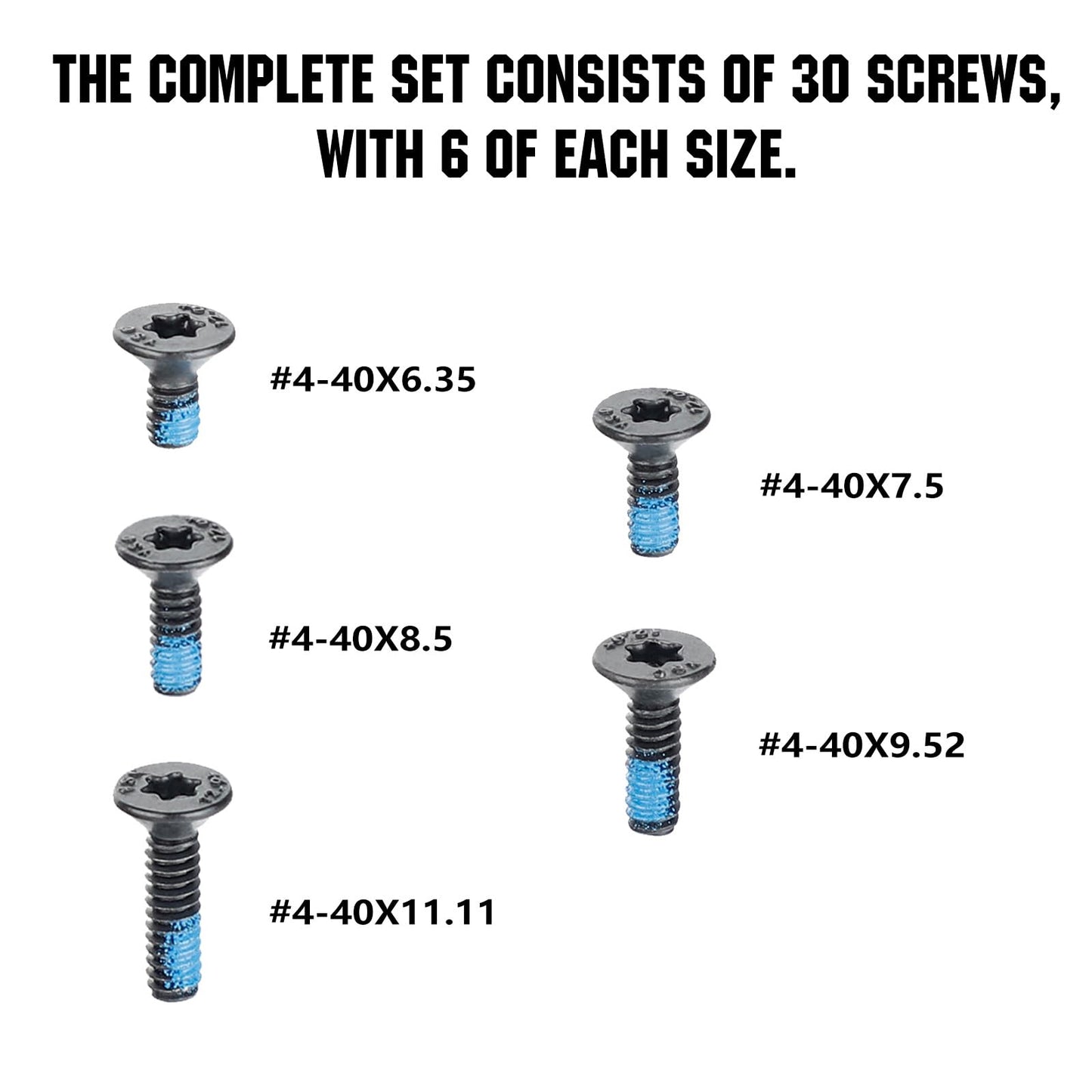 ohhunt Screws Set 30Pcs for Red Dot Sight Optics and Mount Includes #4-40 in 6.35mm/7.5mm/8.5mm/9.52mm/11.11mm Length 5 Sets of Screws 6 in Each Set