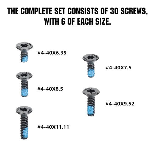 ohhunt Screws Set 30Pcs for Red Dot Sight Optics and Mount Includes #4-40 in 6.35mm/7.5mm/8.5mm/9.52mm/11.11mm Length 5 Sets of Screws 6 in Each Set