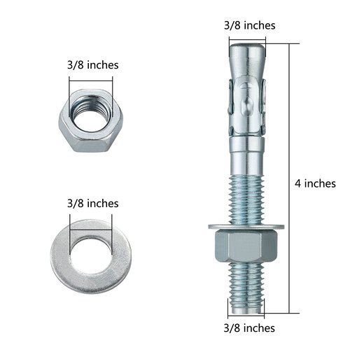 Wensilon 3/8x4" 10Pcs Inch Standard Fasteners for Heavy-Duty Zinc Wedge Anchors for Cement and Concrete