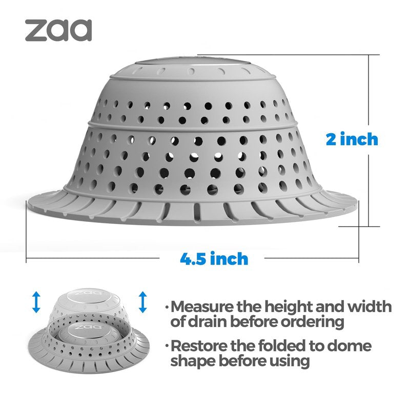 zaa Bathtub Drain Hair Catcher, Silicone Collapsible 3 Pack Drain Protector for Pop-Up and Regular Drains of Shower, Bathtub, Tub, Bathroom, Sink, Black Grey Blue
