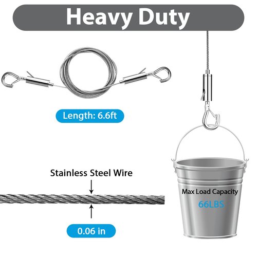 8PCS Adjustable Picture Hanging Wire Kit,Frame,Mirror Hanging Kit,6.6FT Heavy Duty Stainless Steel Rope for Hanging Pictures,Billboards,Basket,Flowerpot,Supports Up to 66lbs