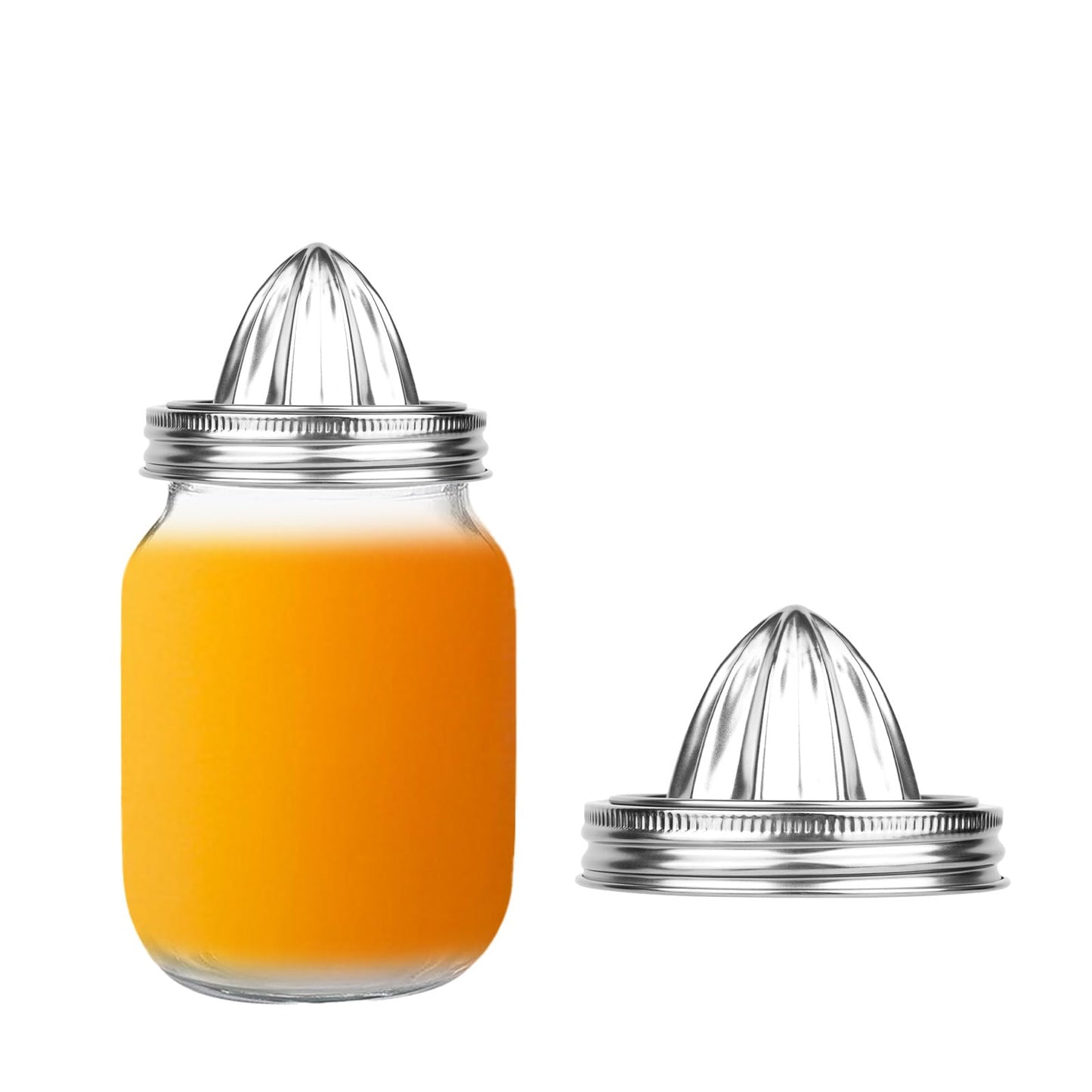 2pcs Mason Jar Juicer Lids for 3.38 Inch Wide Mouth Mason Jar, Stainless Steel Screw Top Lemon Juice Squeezer Lifestyle Manual Hand Juicer Accessories for Citrus Orange Lime
