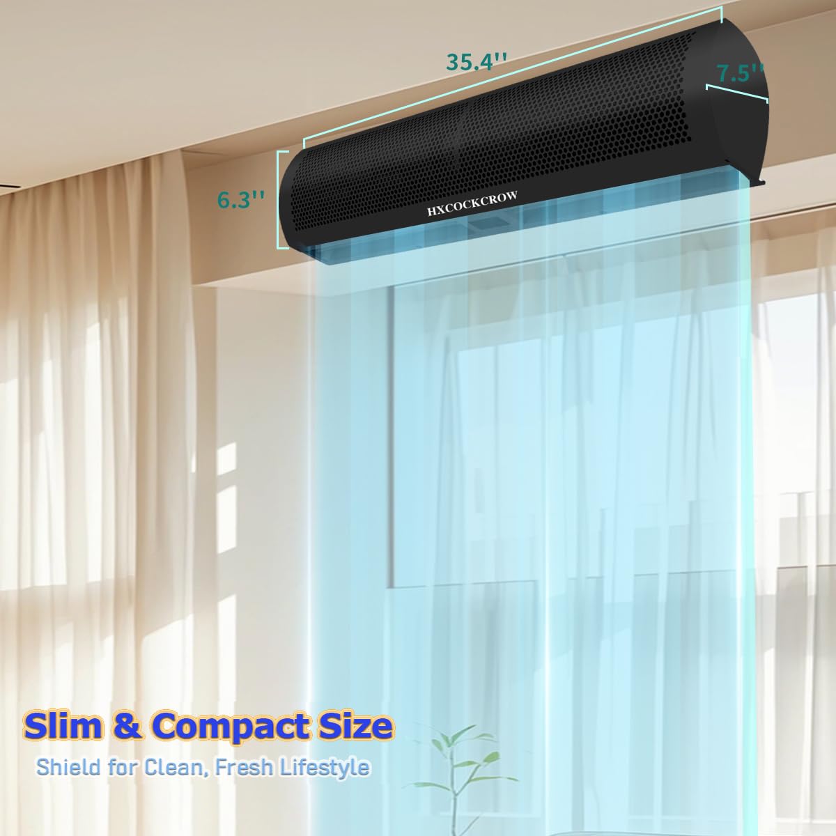 HXCOCKCROW 36’’ Air Curtain for Doors,【New Upgrade】 Commercial Matte Black Door Fan with Door Magnetic Switch for Home Restaurant Shop Garage, 2-Speed Indoor Curtain Fan, High Power & Slim