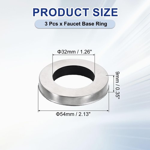 uxcell 3Pcs Faucet Base Rings, 2.13"x1.26"(OD x ID) Stainless Steel Wire Drawing Washer Fasteners Tap Hole Cover for Bathroom Kitchen Faucets, Silver
