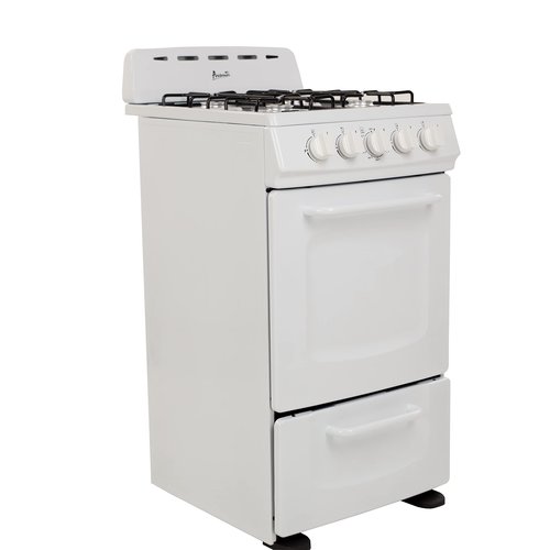 Avanti GRO20P0W Gas Range Oven Compact Freestanding Design, 4 Burners with Electronic Ignition, 2.1 Cu.Ft. Capacity Features Solid Door Storage Drawer Broiler and Accessories, 20-Inch, White