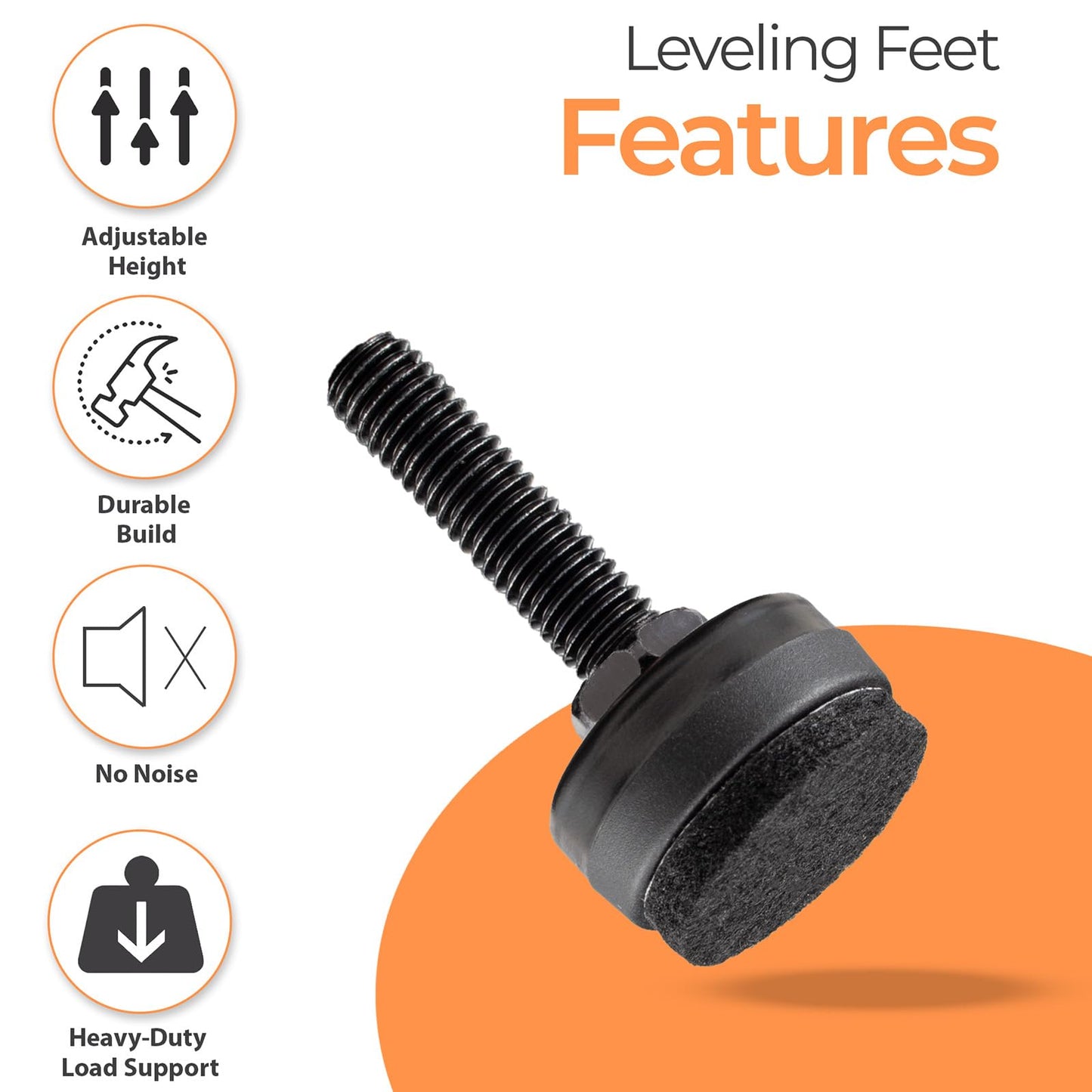 NEWBYTEK 8-Pack Adjustable Furniture Leveling Feet, M8 ISO Metric Thread, 1.8 Inch Height, 1'' Base, Includes Nuts and Felt Padded, Black, Ideal for Desks, Tables, and Chairs