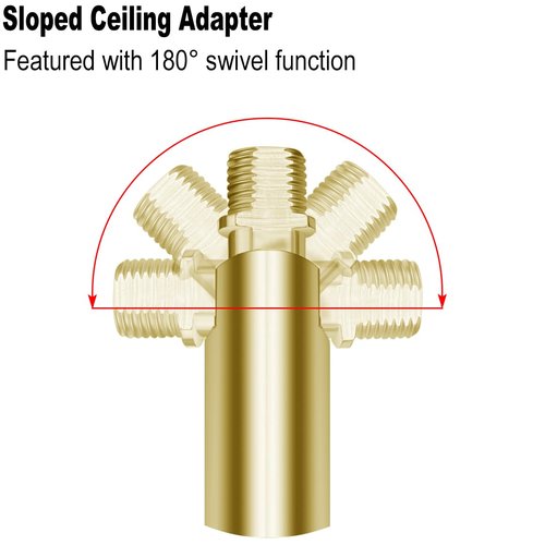 8 Pieces M10 Threaded Extension Poles Lighting Fixture Downrods Stems & 180 Degrees Sloped Ceiling Adapter Kits for Pendant Light, Island Lighting, Chandeliers (Brass)