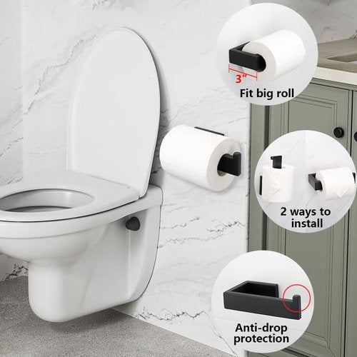 TocTen 4 Pcs Bathroom Hardware Set, Thicken Stainless Steel Hand Towel Bar Set-Includes 9 in Bath Towel Holder+Toilet Paper Holder+2 Robe Towel Hooks, Wall Mounted Bathroom Accessories Kit(Black)
