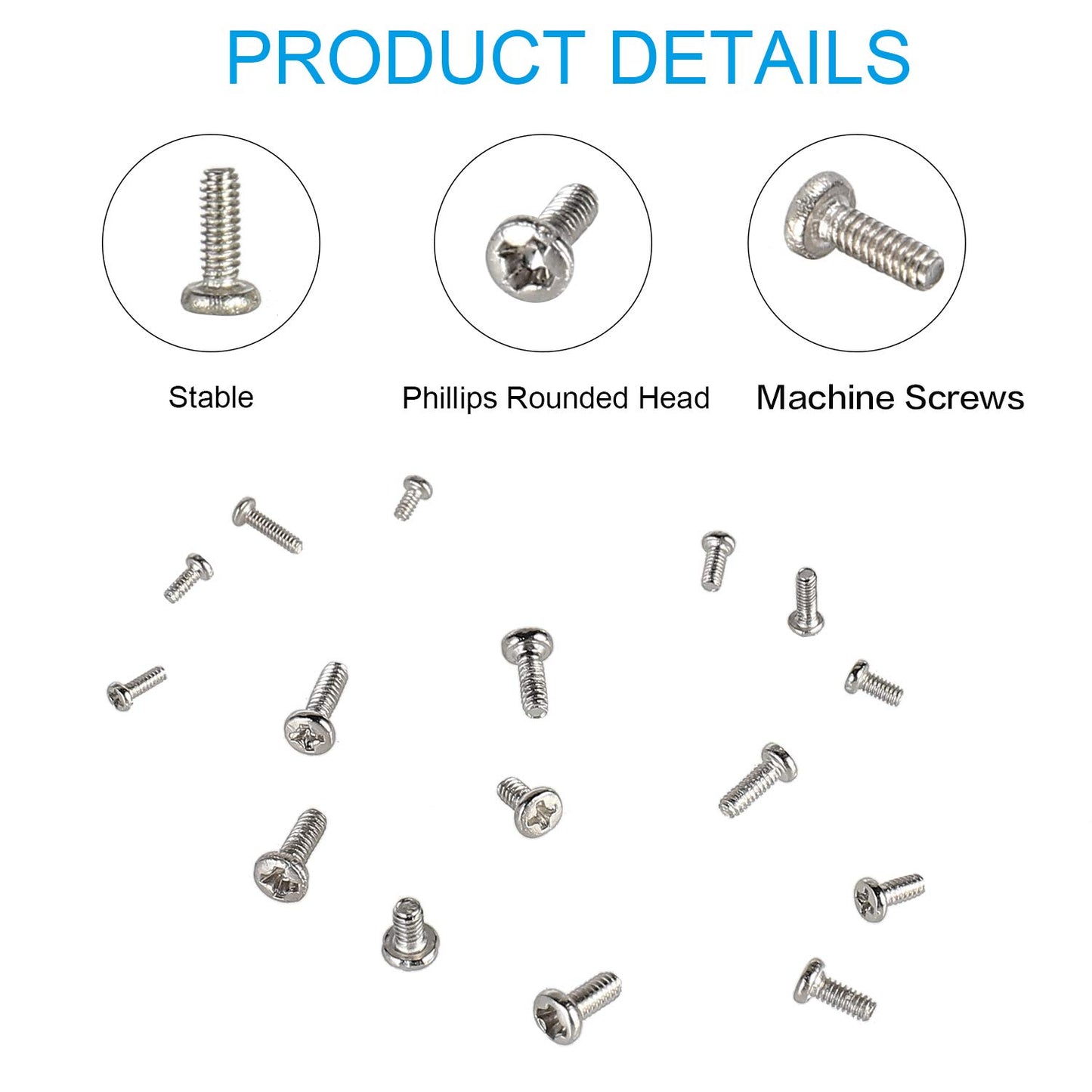 HanTof 800pcs Tiny Screws for Electronics, M1/M1.2/M1.4/M1.6/M1.7 Very Small Phillips Pan Head Machine Screws, Micro screws, Mini Screws Assortment Kit for Electronic Repair,Nickel-Plated Carbon Steel