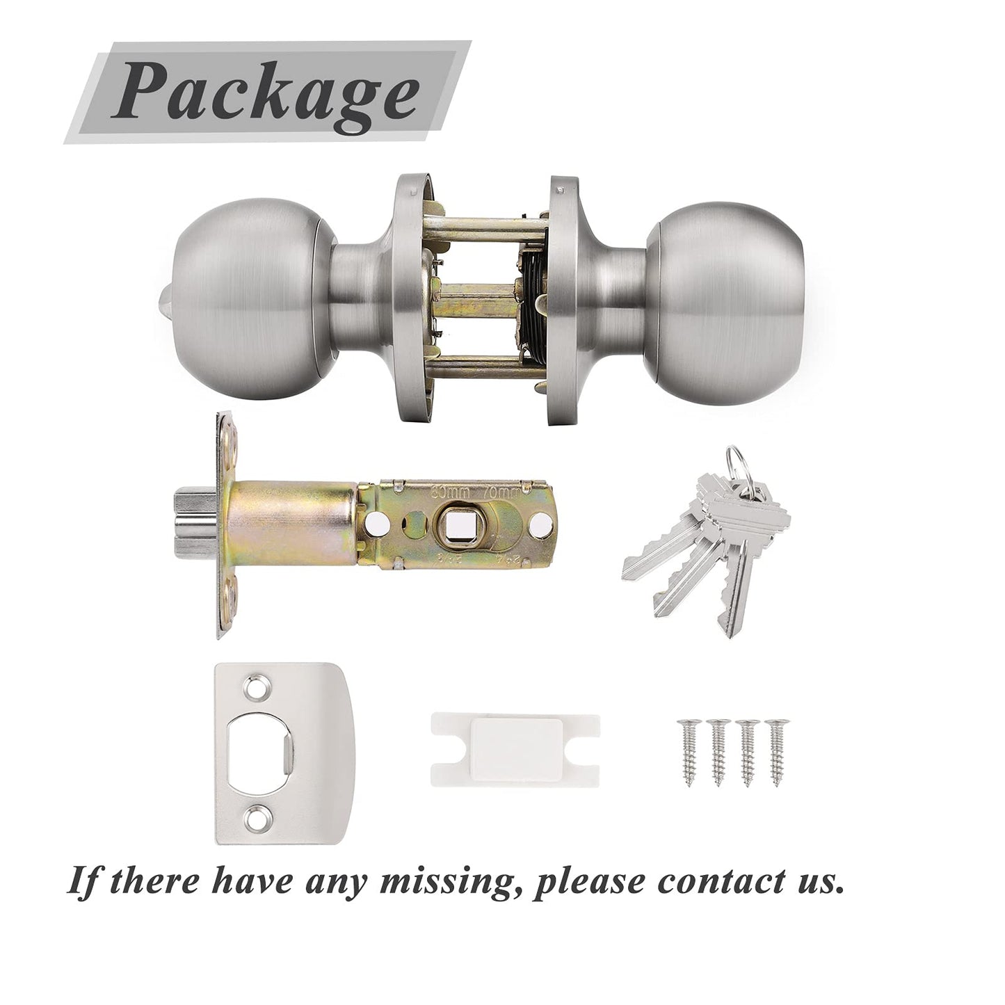 Probrico Brushed Nickel One Keyway Ball Door Knobs Entry Lock with Keys, 3 Pack Keyed Alike Door Locksets, Interior Exterior Keyed Hardware