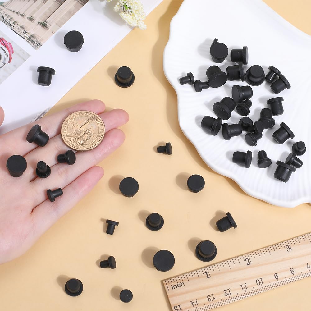 GORGECRAFT 50PCS 5 Sizes Silicone Hole Plug Black Round Rubber Waterproof Button Hole End Covers Soft Flexible Stopper Fit for 4-9.5mm Inner Diameter Hole Bottles Pipes Flower Pots