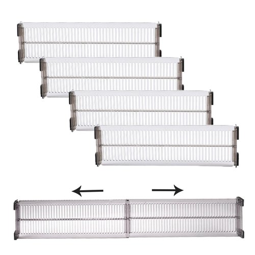Znoogrn 4 Pack Drawer Dividers for Clothes, 10.8"-20'' Adjustable Drawers Organizers, Clear Drawer Separators for Dresser, Kitchen, Cosmetic, Office, Bathroom, Fridge