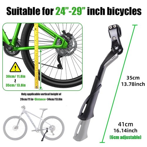 RBRL Bike Kickstand, Stable Durable Aluminum Alloy Bicycle Kickstand, Suitable for 24-29 Inch Mountain Bike, Road Bike, E-Bike, Heavy Duty Load 100lbs, Adjustable Length Bike Stand