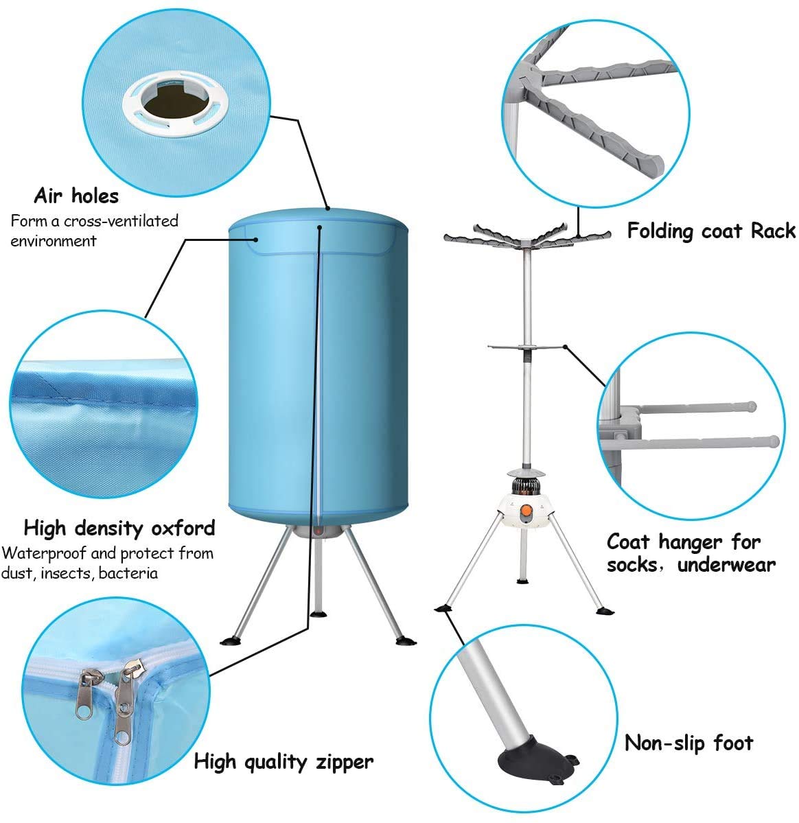 COSTWAY 23597-CYEP, Ventless Laundry, Hot Drying Machine with Heater for Home & Dorms Portable Clothes Dryer