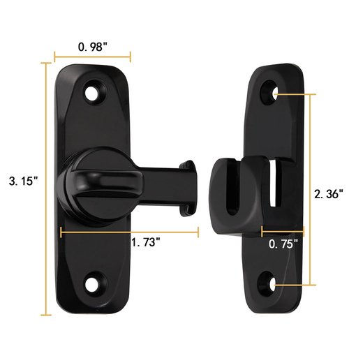 INIRET Barn Door Latches,90/180 Degree Gate Lock,Zinc Alloy Right Angle Door Lock Latch,Flip Gate Latches Hardware,Door Security Sliding Door Latch Lock fo Cabinets,Bathroom,Barn Door (Black_1 Pack)