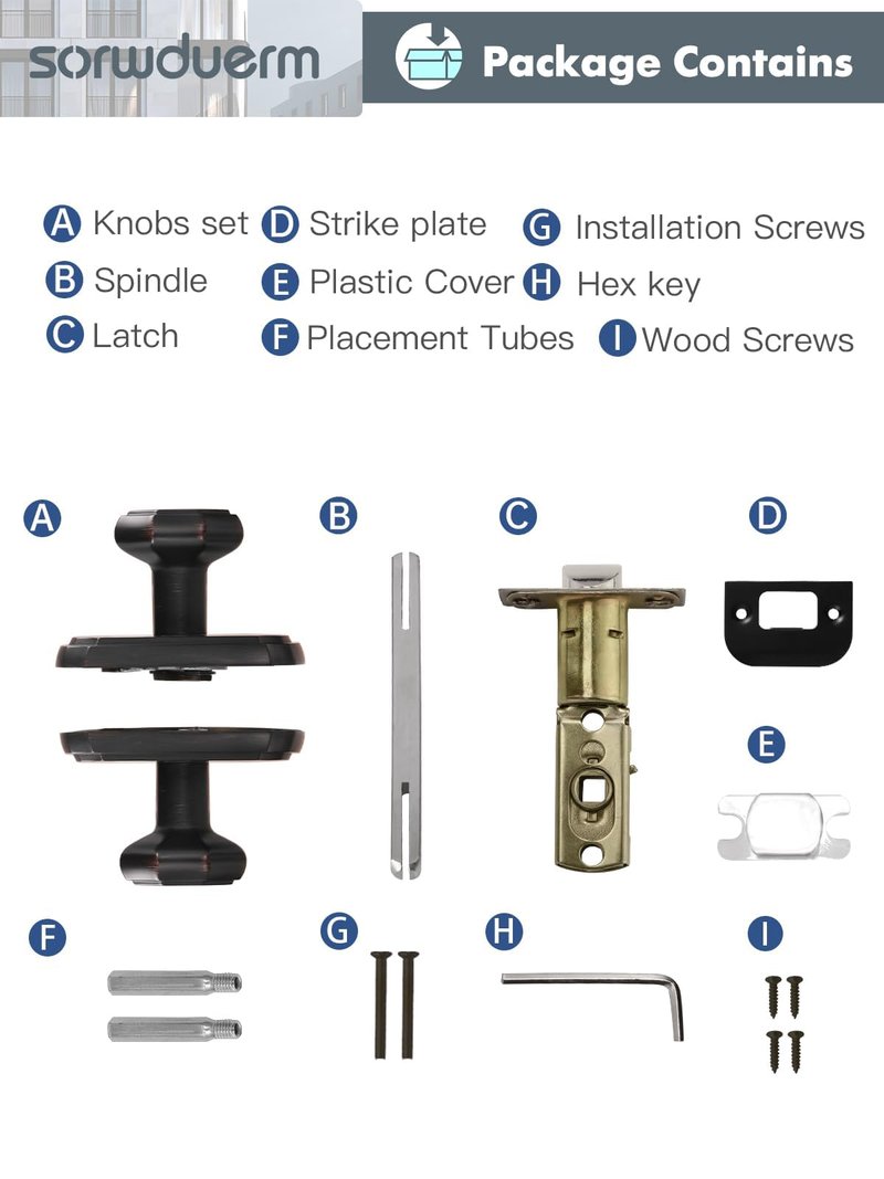 SORWDUERM 1 Pack Oil Rubbed Bronze Knobs Passage Door Knobs Interior Door Knob for Hall and Closet,Zinc Alloy