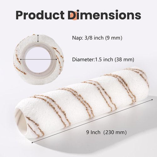 Mister Rui 9 Inch Microfiber Roller Covers 3-Pack, 3/8" Nap Sleeves for Walls & Ceilings, Reusable Paint Rollers for Smooth Finish