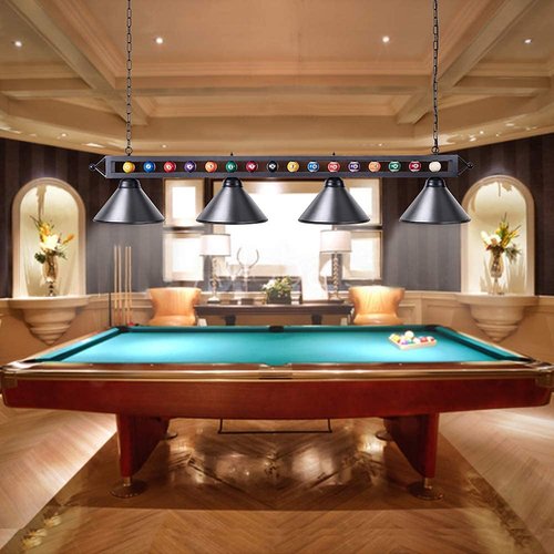 Wellmet 4 Lights Pool Table Light, 70inch Billiard Lighting Fixture with Lamp Shades for Pool Billiard Table, Industrial Hanging Pendant Light Chandelier for Game Room, Kitchen, Dining Room