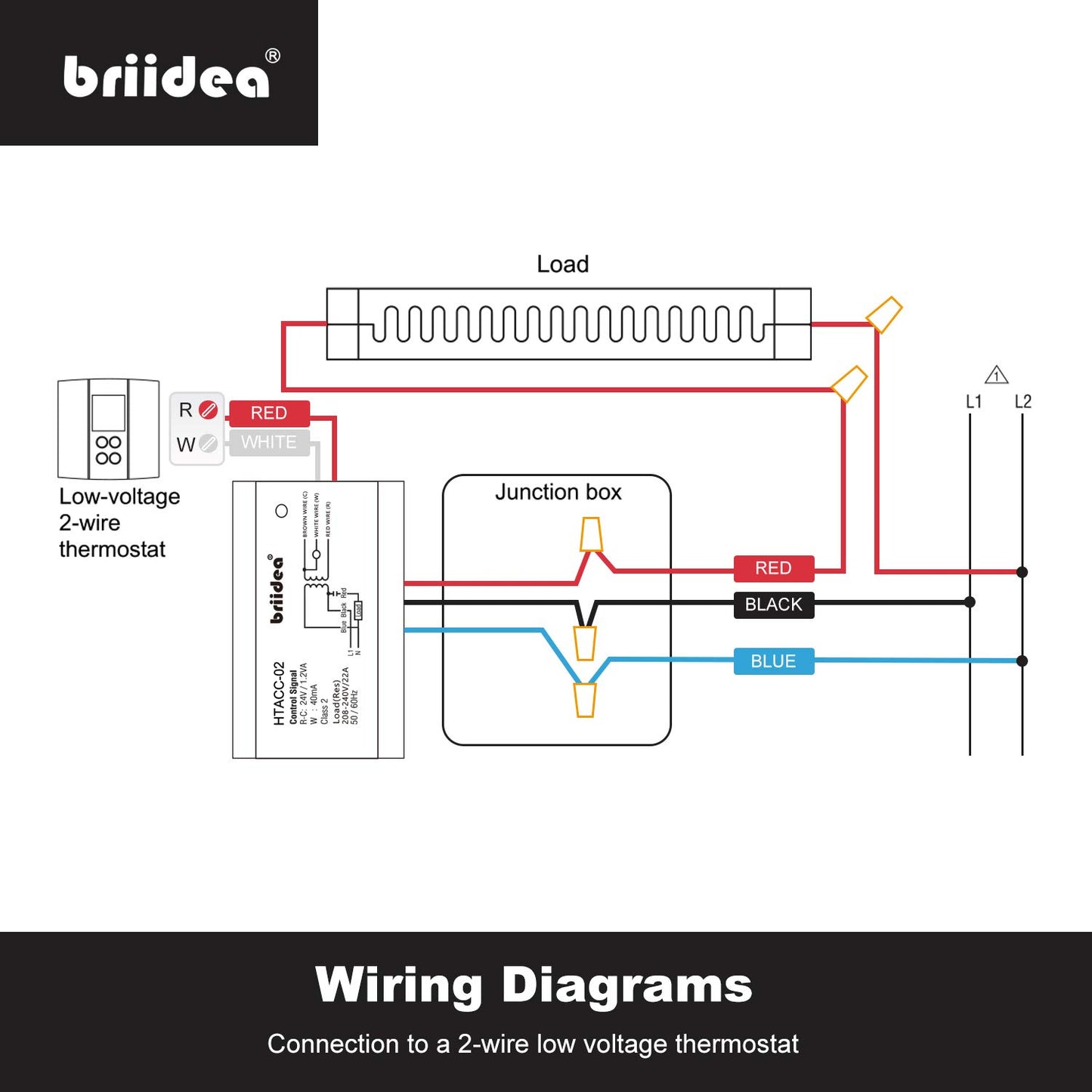 Briidea 220V/240V On/Off Switch Electric Heating Relay with Built-in 24V Transformer, Replacement for Any Relay, Compatible with 24V Thermostat
