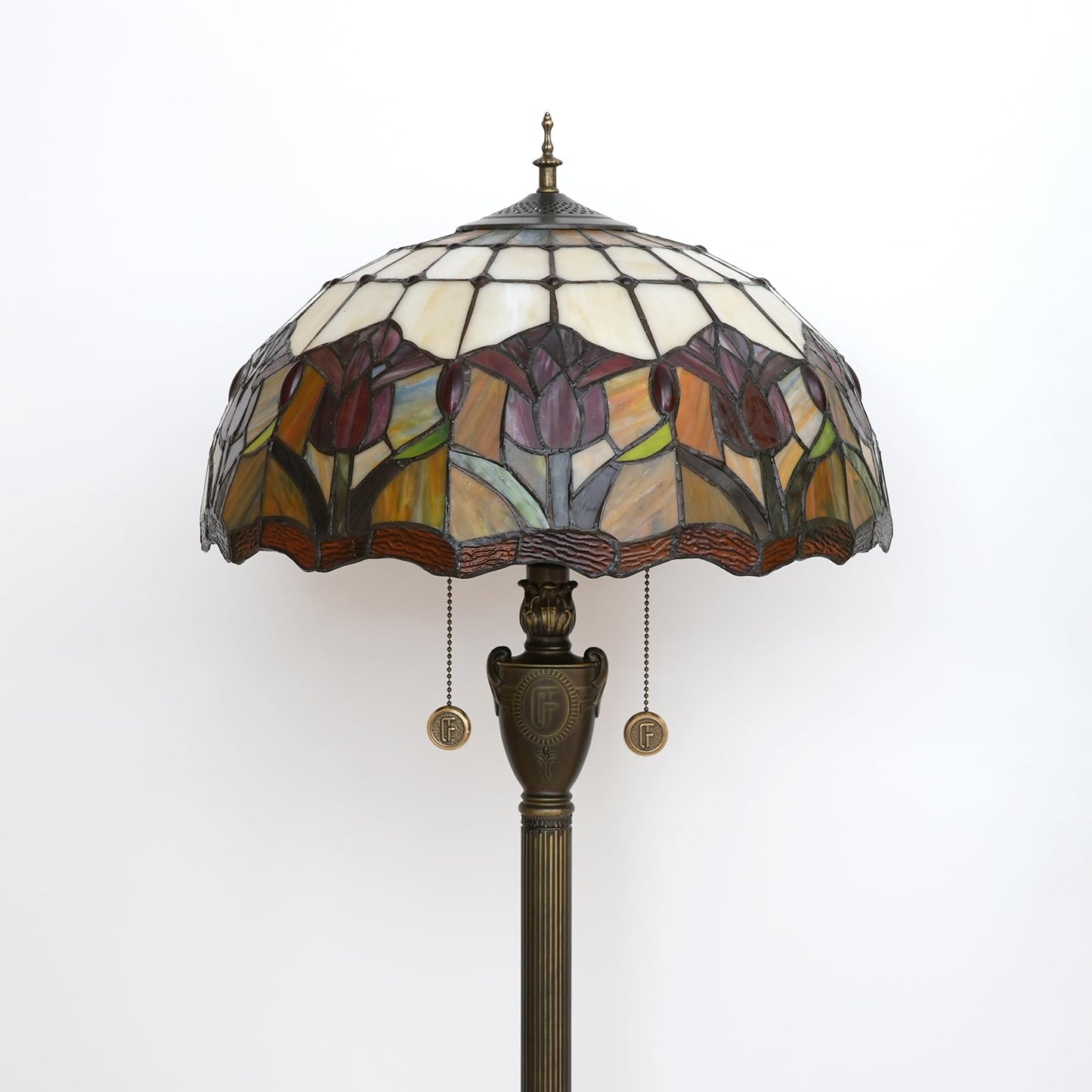 Blivuself Tiffany Floor Lamp Red Tulip Style Stained Glass Standing Reading Light 16X16X64 Inches Antique Unique Pole Corner Tall Decor Lamp for Bedroom Living Room Home Office