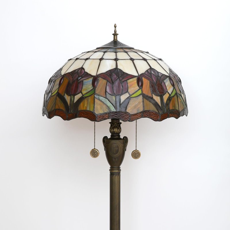 Blivuself Tiffany Floor Lamp Red Tulip Style Stained Glass Standing Reading Light 16X16X64 Inches Antique Unique Pole Corner Tall Decor Lamp for Bedroom Living Room Home Office