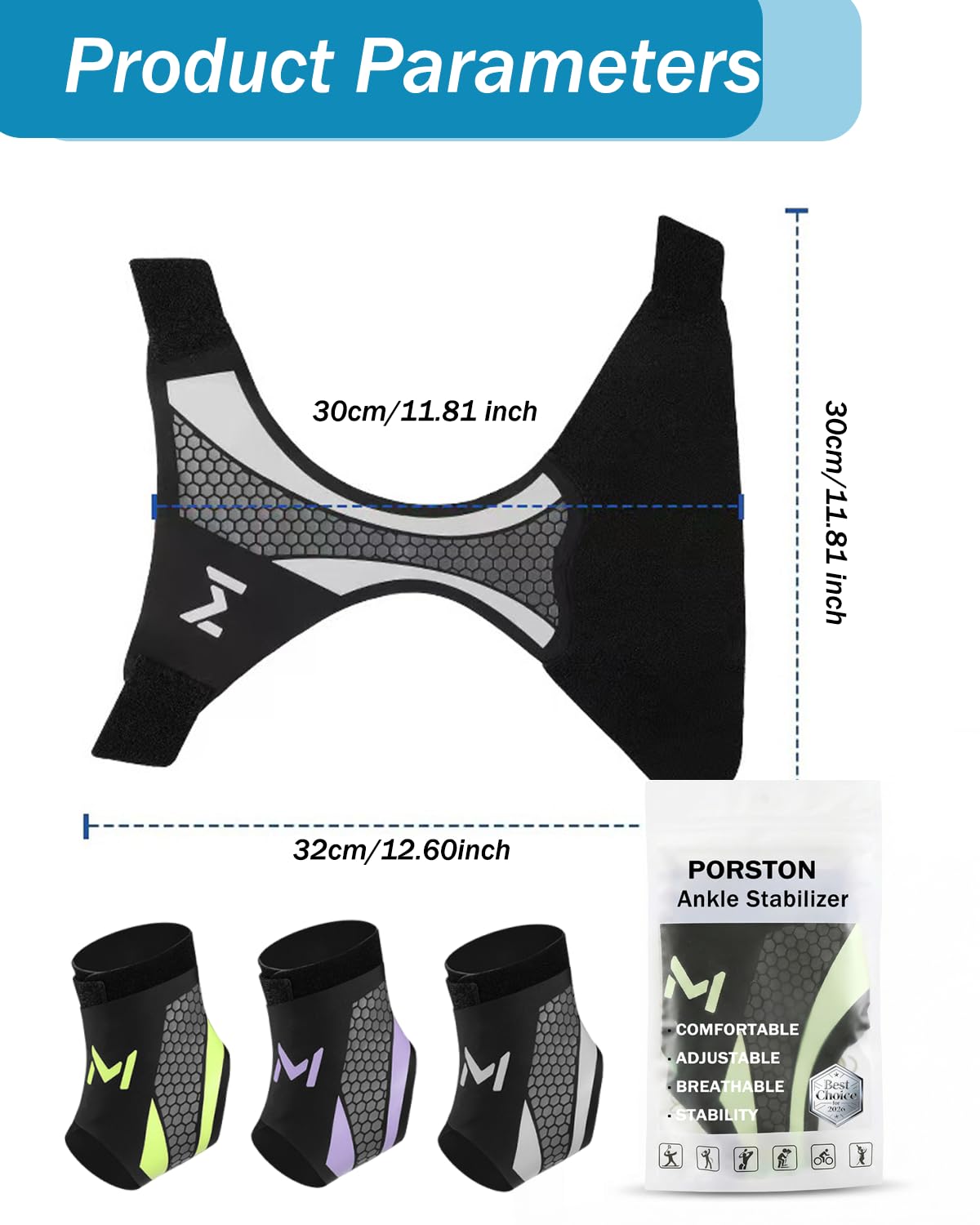 Porston 2-Pack Ankle Brace for Men & Women,Adjustable Lace up Ankles Sock,Basketball Ankle Stabilizer with Straps,Orthopedic Compression Sleeve for Plantar Fasciitis Relief,Tendonitis,Sprained (Gray)