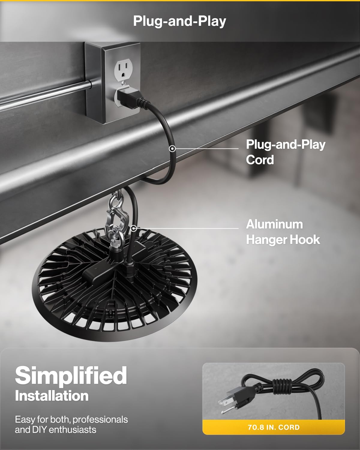 Sunco UFO LED High Bay Light, Shop Lights for Warehouse, Plug & Play, 19500 LM, 150W, 5000K Daylight, Power Cord Included, IP65 Waterproof Shatterproof Fixture UL 2 Pack