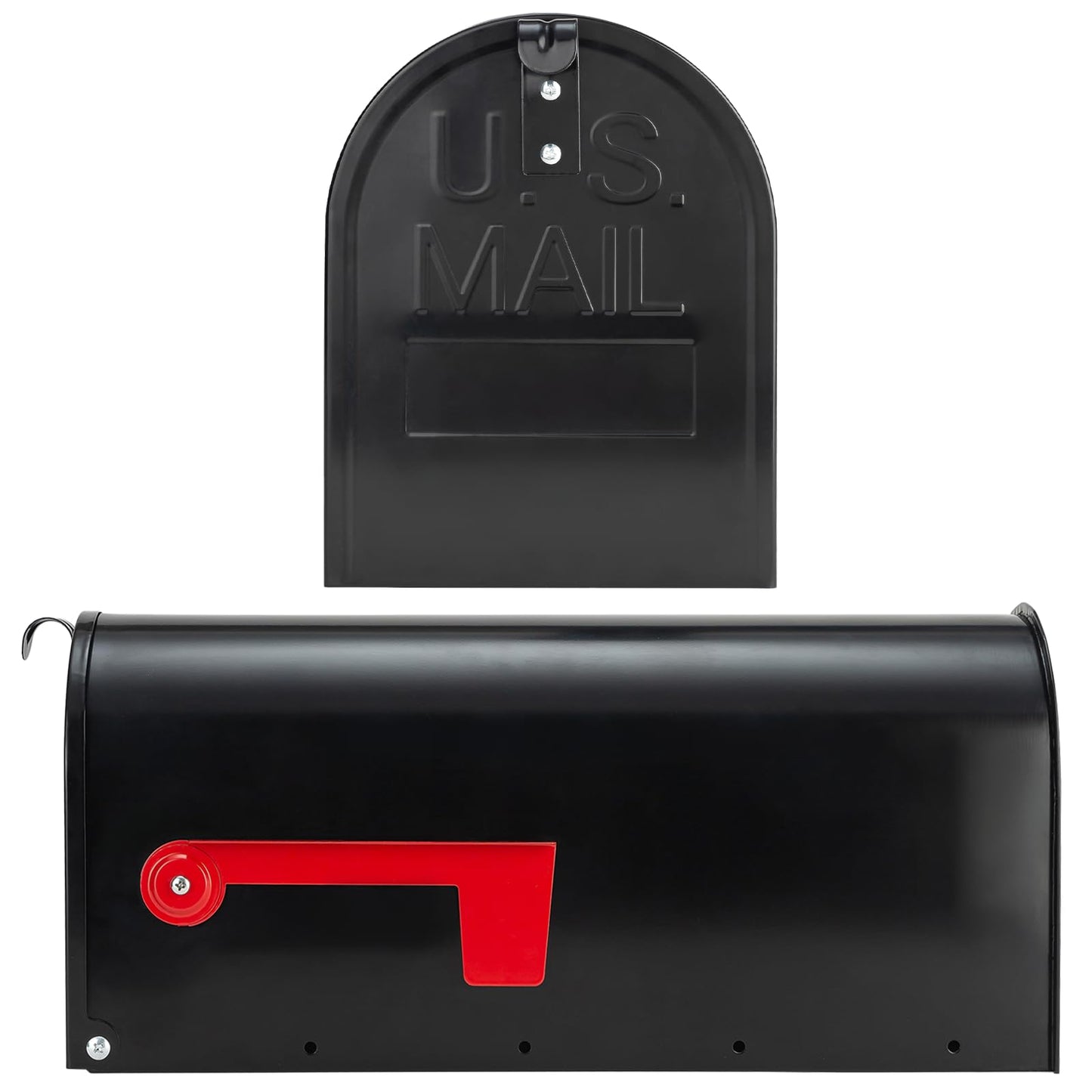 RAINHOL Black Metal Mailboxes for Outside Post Mount, Standard Mail Box, Galvanized Steel Heavy Duty Mailbox, Medium Capacity, 19 x 8.7 x 6.7 inches