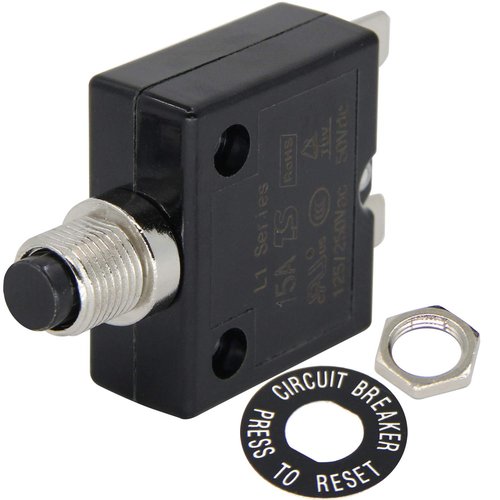 RKURCK 125-250V AC 50V DC Push Button Circuit Breaker 15Amp Thermal Overload Protector L1 Series Manual Reset Thermal Circuit Breaker 15A
