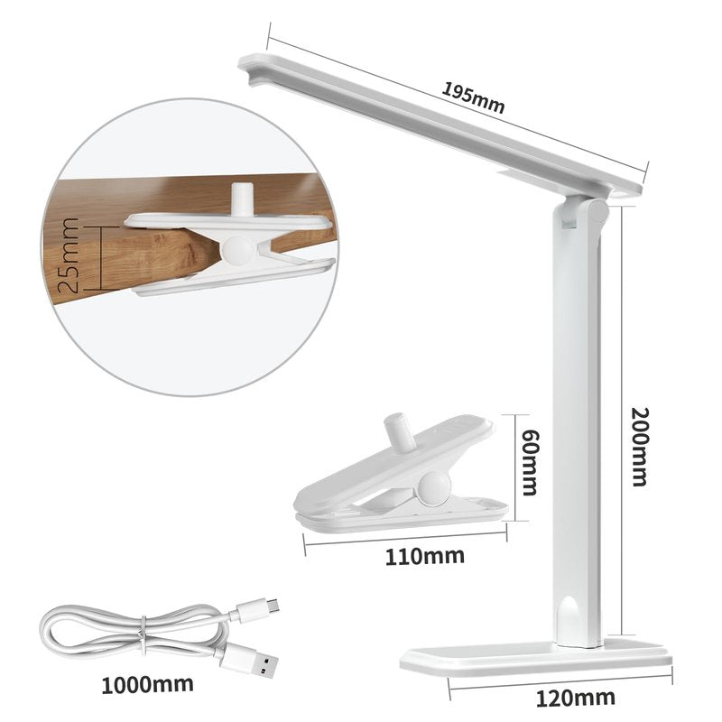 ANNAITE LED Desk Lamp Dimmable Table Lamp Reading Lamp with Changeable Clip & Base, 3 Brightness Dimmable Small Desk Lamp for Office Home, Desk Clip on Lamp for Bed Headboard, LED Desk Light Strip