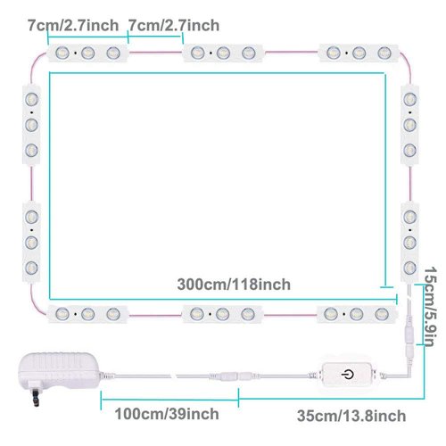 Led Vanity Mirror Lights, Hollywood Style Vanity Make Up Light, 10ft Ultra Bright White LED, Dimmable Touch Control Lights Strip, for Makeup Vanity Table & Bathroom Mirror, Mirror Not Included