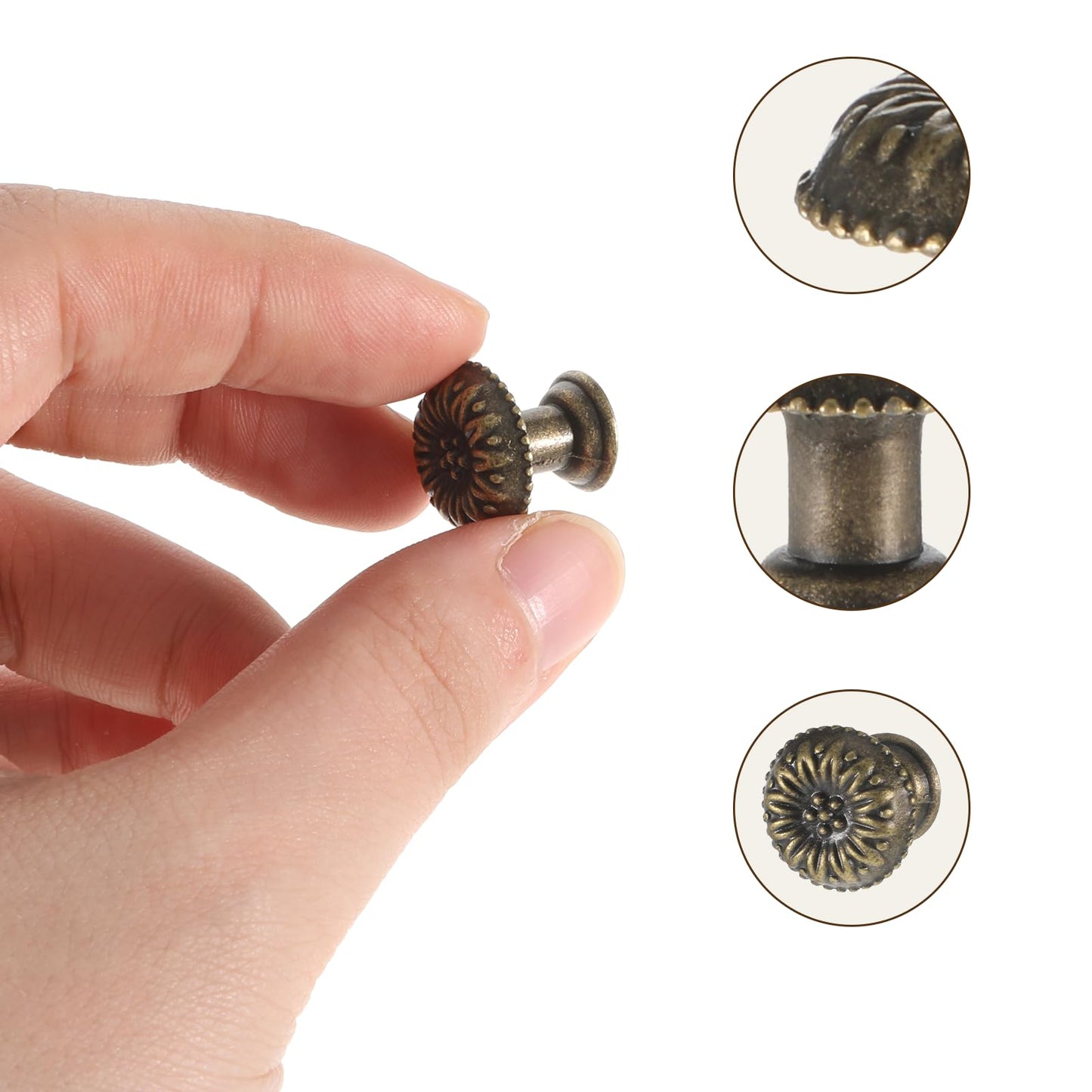 10pcs Mini Metal Jewelry Box Knobs, Vintage Flower Shape Cabinet Drawer Knobs Antique Jewelry Box Pulls Small Knob for Jewelrys Boxes Wood Case Drawer