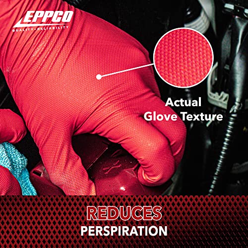 EPPCO Grease Bully 7-Mil Red Nitrile Gloves Disposable Powder Free, Latex Free Textured Superior Grip Glove, Singles