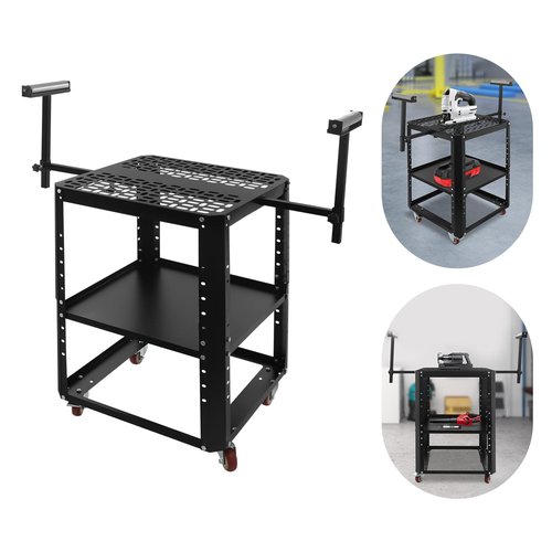 Rolling Planer Stand - 550 Lbs Load Capacity Tool Stand with Wheels, Height Adjustable Planer Table with 4 Stable Casters & Storage Space - For Most Planers, Saws, Bench-Top Machines, Power Tools