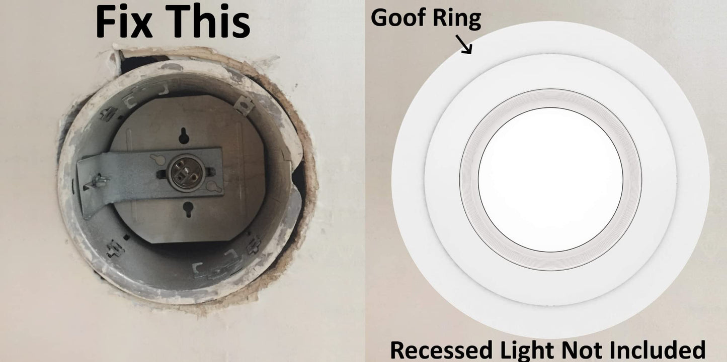 6 Pack Gloss White Goof Trim Ring for 8" Inch Recessed Can Lighting Down Light, Outer Diameter 8.6 Inches, Inner Diameter 6.2 Inches