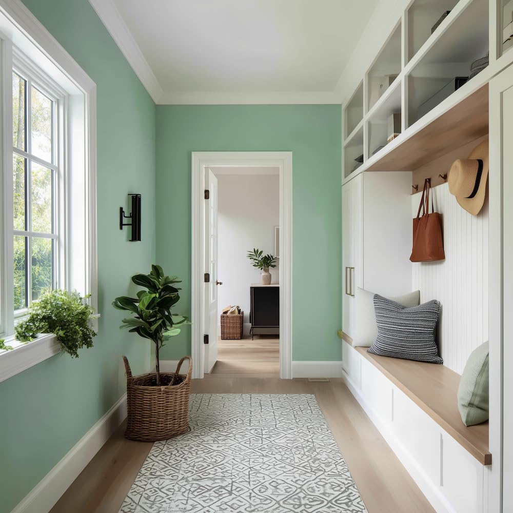 EVOLVE Interior Paint & Primer, Satin (Seafoam Green), 1 Gallon – Available in 50+ Colors, One-Coat Coverage, Excellent Hide, Low VOC, Low Odor, Washable Interior Paint