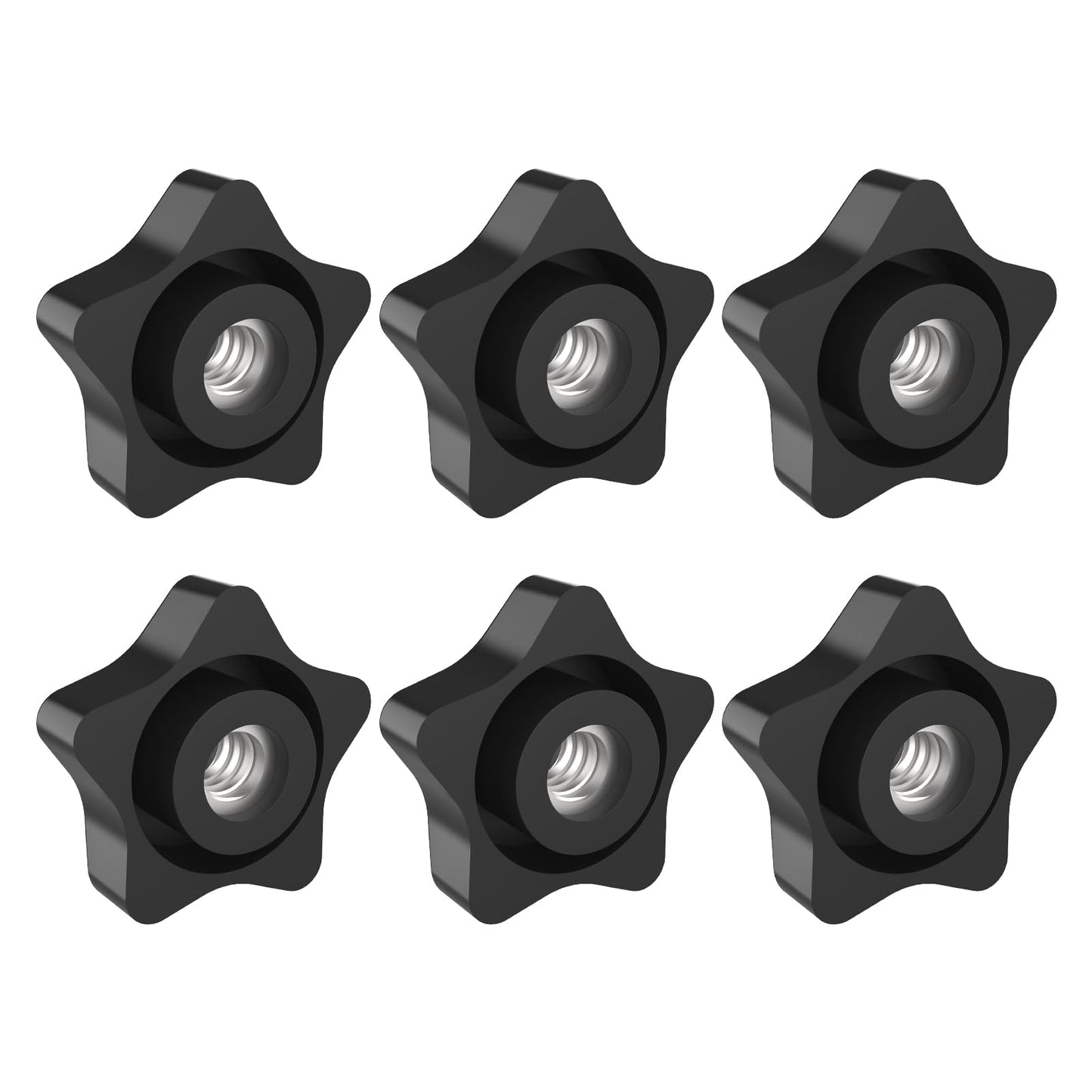 ZIUZI 5/16-18 Thread Knob Nut, 6 Pack 5/16 Star Shape Hand Tighten Clamping Knobs Black Screw-On Nuts