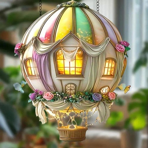 Hot Air Balloon Solar Lantern with Flickering Flame Light, Solar Hot Air Balloon Model, Glass Outdoor Solar Hanging Lights Waterproof, for Garden Yard Farmhouse Patio Pathway Decoration