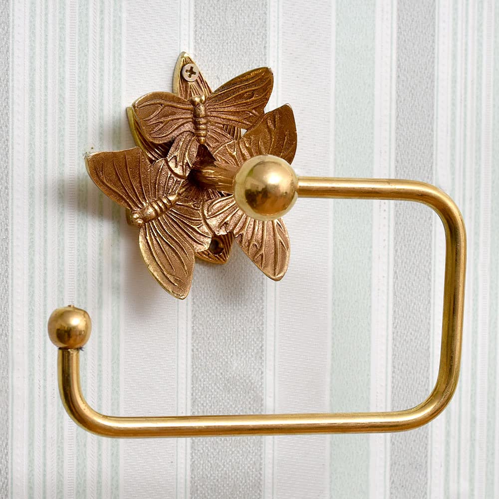 KSAK Handicrafts Premium Brass Butterfly Design Toilet Tissue Paper Holder Gold Bathroom Accessories