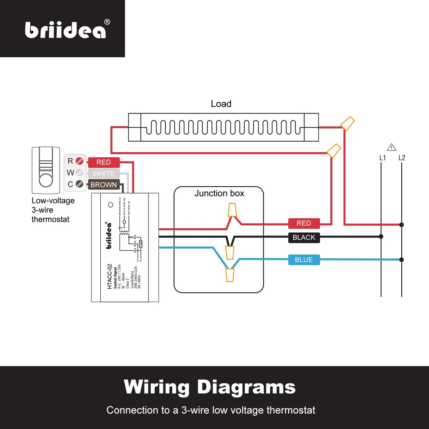 Briidea 220V/240V On/Off Switch Electric Heating Relay with Built-in 24V Transformer, Replacement for Any Relay, Compatible with 24V Thermostat