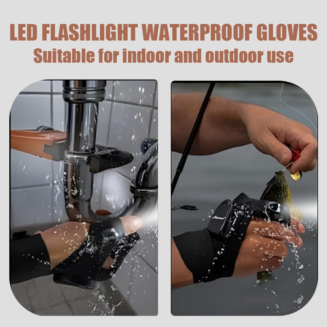 Mylivell Handsfree LED Flashlight Gloves, Fathers Day dad Gifts for Fishing dad, Camping Flashlight Gadgets for Men, Gloves with Lights for Working on Cars, Handy Mens Gifts, Mens Tools Gifts