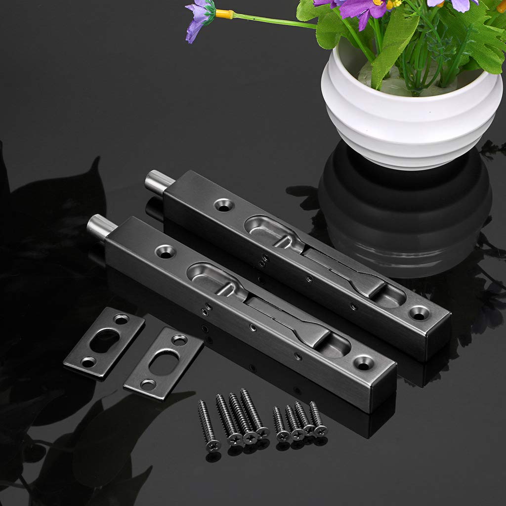 Sumnacon 2Pcs 6 Inch Door Bolts - Stainless Steel Concealed Security French Door Locks with Hardwares, Metal Flush Latch Bolts for Composite Wood Double Dummy Door, Black