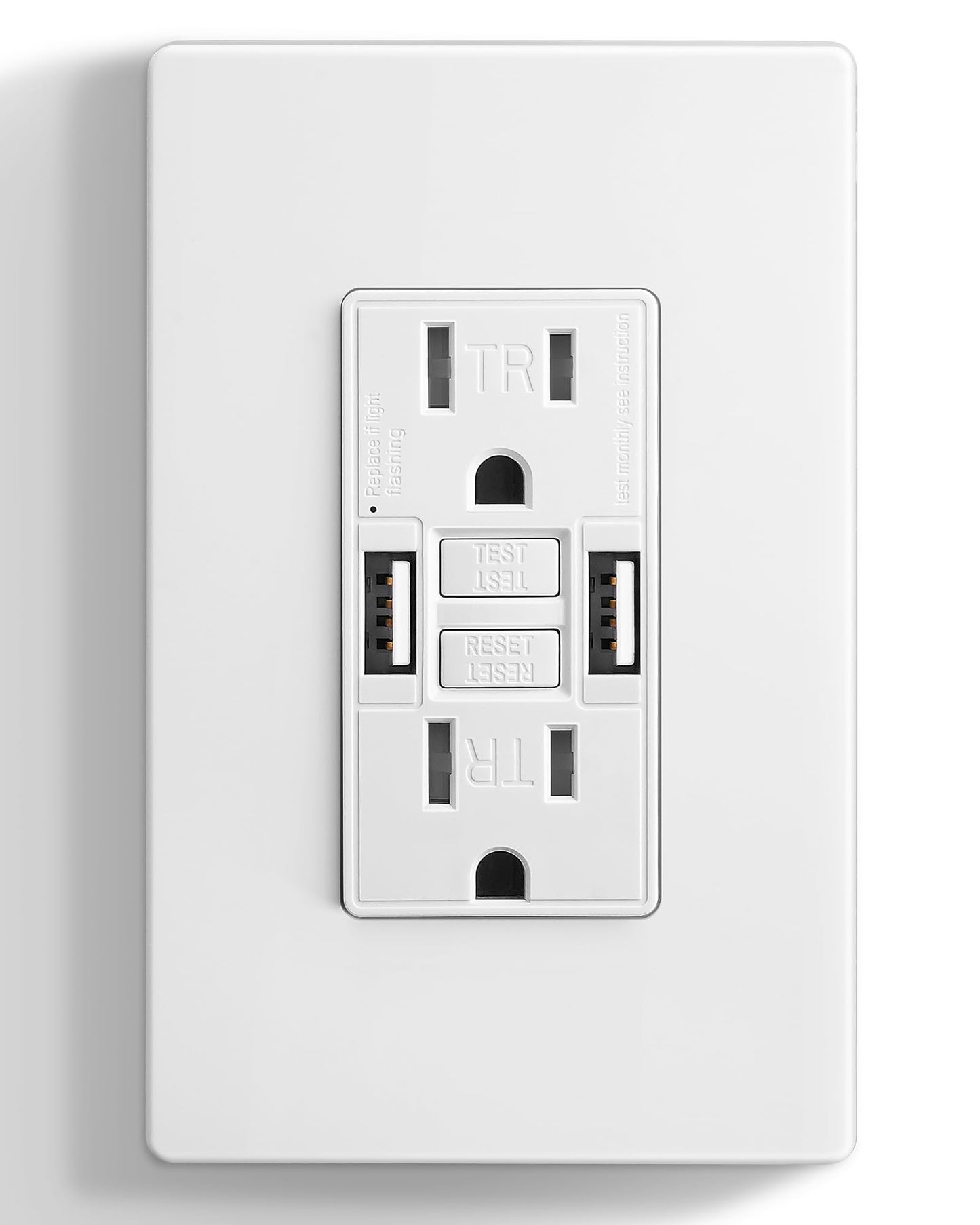 SURAIELEC 15 Amp GFCI Outlet with Dual USB-A Ports, Self-Test GFCI Electrical Outlet Combination with USB-A, Tamper-Resistant GFCI Outlet, Screwless Wall Plate Included, ETL Listed, White,1-Pack