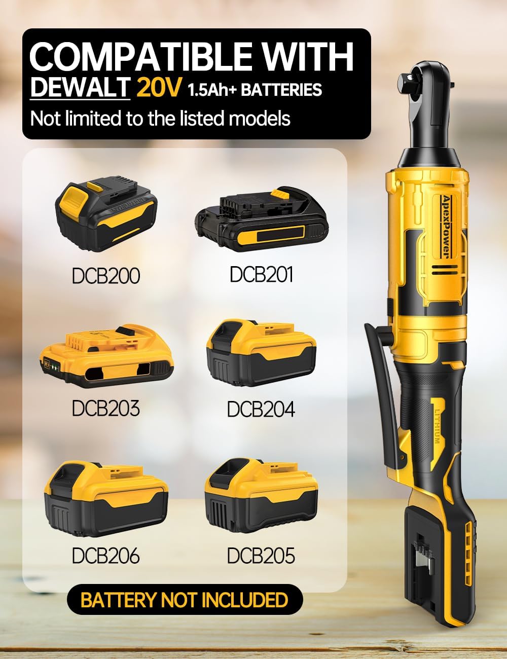 3/8 Inch Cordless Ratchet Wrench, for DEWALT 20V Max Battery, 88Ft-Lbs, 0-400RPM, Electric Ratchet Wrench Set with Variable Speed Trigger, Reinforced Head, R&F Switch, 7 Sockets, 3/8" to 1/4" Adapter