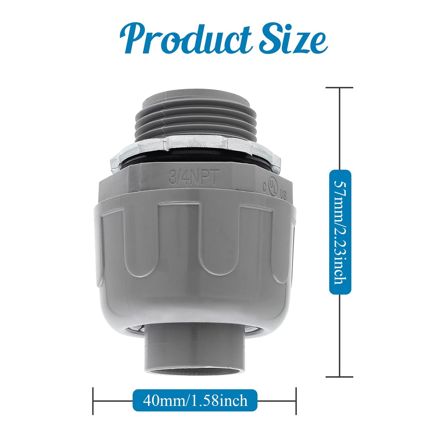 Moicstiy 6Pcs 3/4 Inch NPT Liquid Tight Connector Nonmetallic Straight Electrical Conduit Connector Fitting, UL Listed PVC Flexible Conduit Fittings